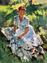 A YOUNG WOMAN IN A WHITE DRESS